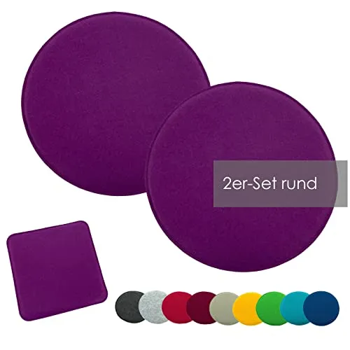 heimtexland ® 2er Pack Sitzkissen Filz Stuhlkissen Bodenkissen Polster Stuhlauflage Indoor Outdoor Kissen rund Typ631 Filzkissen lila 35x35 cm 2 Stück