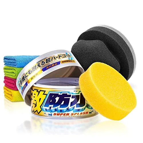 Soft99 Water Block Super Splash Light Hartwachs (300g) Auto Wachs Versiegelung Set - Langzeitschutz (3 M.) mit Lotuseffekt und Glanz für helle Lacke - Lackversiegelung, Langzeitversiegelung | 7-teilig