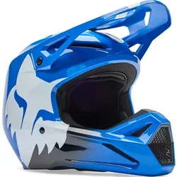 FOX V1 Shield Jugend Motocross Helm, blau, Y/L (52/53) - Motorradhelm für junge Offroad-Fans, leicht, robust und ideal für Dirt Bike, ATV – optional mit Winter-Kit für kalte Touren. Optimal belüftet für besten Tragekomfort.
