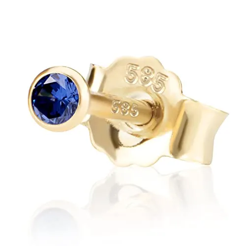 NKlaus 2,5mm 585 Gelb Gold Ohrstecker mit Zirkonia in blau von NKlaus