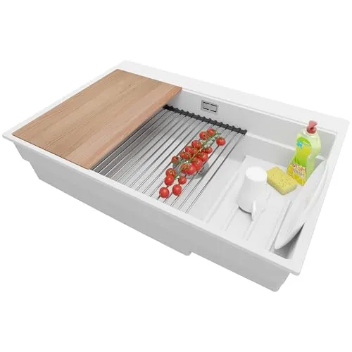 Primagran Oslo Max Granitspüle 78x53cm - Hochwertige Granitspüle mit großem Max-Becken, ideal für Unterschränke ab 80 cm. Inklusive innovativem Multilevel-System für effizientes Arbeiten und einfacher Reinigung dank schmutzabweisender Oberfläche.