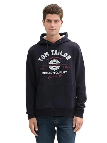 TOM TAILOR Herren Hoodie Sweatshirt mit Logo-Print - Sky Captain Blue, XXXL - Kapuzenpullover für Herren, mit großem Logo-Print und Kordelzug, aus weicher Baumwoll-Polyester Mischung für optimalen Tragekomfort.