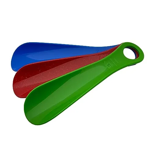 TelMo 3er Schuhlöffel Set | Rot | Blau| Grün | Schuhanzieher aus Kunststoff, ca.18cm, aus Deutschland
