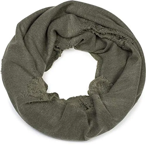 styleBREAKER Unisex Loop Schal mit strukturierter Oberfläche im Destroyed Vintage Look, Schlauchschal, Tuch 01016191, Farbe:Oliv
