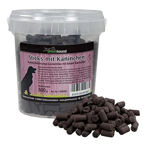 500g Hundebonbons Kaninchen Sticks - Hundeleckerlie mit Fleisch - Soft weich - Im wiederverschließbaren Frischeeimer 1 x