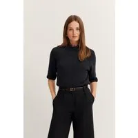 Rundhalspullover BUGATTI für Damen, Größe L, Schwarz - Stylischer Pullover aus leichter Baumwoll-Leinen-Mischung mit atmungsaktiven 3/4-Ärmeln und Rundhalsausschnitt – ideal für warme Tage und perfekten Tragekomfort.