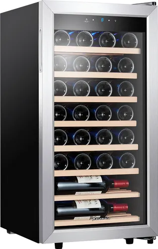 Kalamera Weinkühlschrank, 28 Flaschen 86 Liter, Touch-Bedienfeld, Edelstahlrahmen glastür, KRC-86FCSS-W