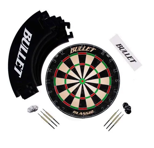XQMAX Dartscheibe Classic Set, aus Brasilianischem Sisal, mit 6 Steeldarts, Surround Ring und Wurflinie