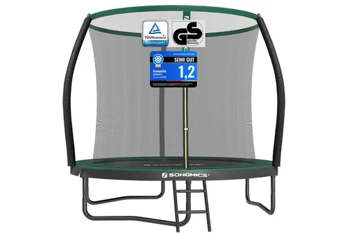 Trampolin 244cm mit Sicherheitsnetz – RTS082C01 - Trampolin für den Outdoor-Gebrauch mit einem Benutzerhöchstgewicht von 80 kg, inklusive Leiter und Randabdeckung für extra Sicherheit.