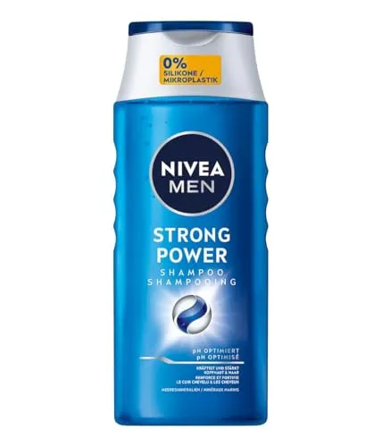 NIVEA MEN Strong Power Shampoo 250 ml - Haarpflege Shampoo für Männer, kräftigt plattes Haar mit Meeresmineralien und ist 99% biologisch abbaubar - sanfte Reinigung für gesunde Kopfhaut.