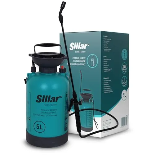 Sillar 5L Drucksprüher mit Verstellbarer Lanze & Sicherheitsventil | Universelle Sprühflasche für Garten, Haushalt, Reinigung, Schädlingsbekämpfung & Pflanzenschutz, verstellbare Düse