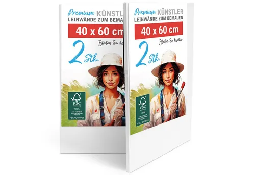M MERCEO Leinwand, 2er-Set Leinwand 40x60cm (zum Bemalen, Baumwolle, Keilrahmen, 280g/m)