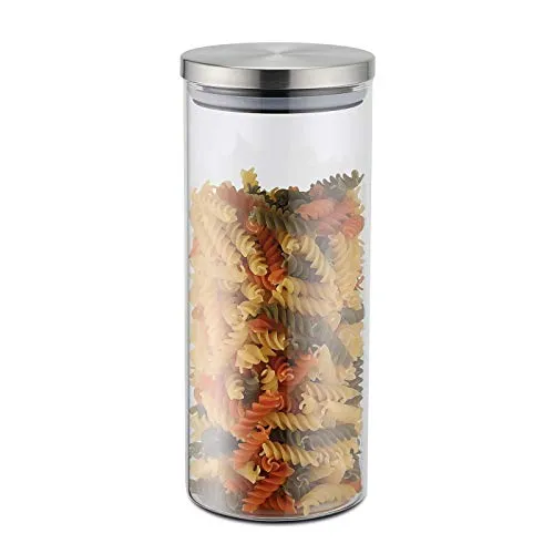 Weis Vorratsdose Edelstahl/Borosilikatglas Silber 1200ml, Maße: 10cm x 10cm x 23cm, 15946