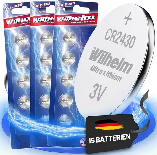 CR2430 WILHELM Lithium Knopfzelle 3V 270mAh ø24,3x3,0mm Batterie DL2430 15 x