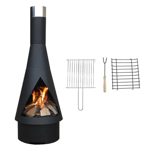 Produktbild YERD Denver Gartenkamin Terrassen Ofen Feuer Stelle Tonne Grill 125cm Black Vers