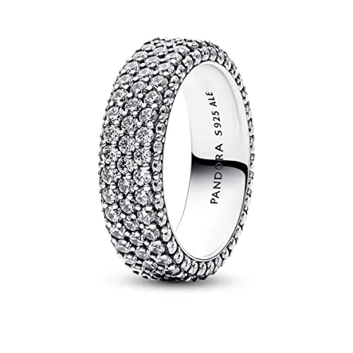 PANDORA Timeless Dreireihiger Pavé Ring aus Sterling Silber - Eleganter Damenring mit drei Reihen funkelnder Cubic Zirkonia, perfekt für einen Statement-Look. Ideal für besondere Anlässe oder als stilvolles Accessoire.