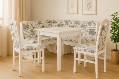 Eckbankgruppe 4-teilig in Weiß/Beige