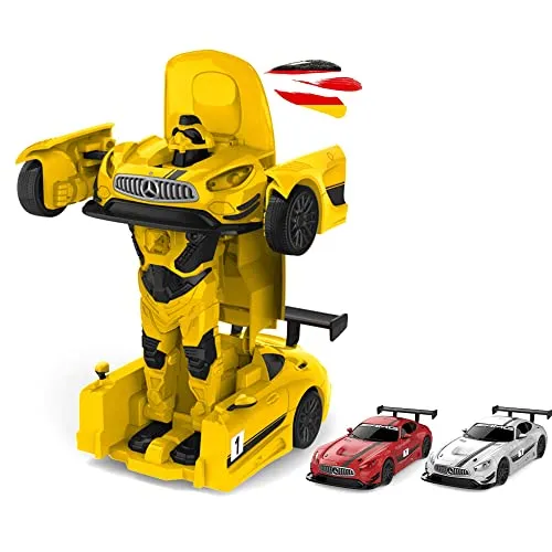 Die Cast Auto im offiziell lizenzierten Design, Kompatibel mit Mercedes-Benz AMG GT3 Edition, Transformation per Knopfdruck mit Licht und Sound, Modell-Maßstab 1:32, Robo-Car aus Metall und Kunststoff