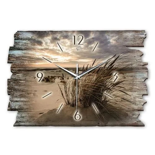 Kreative Feder Designer Wanduhr „Sandstrand“ aus Holz 40x27cm - Flüsterleise und stilvoll - Stilvolle Wanduhr aus Naturholz (40x27cm) mit gebürsteten Aluzeigern und flüsterleisem Uhrwerk. Ideal für ruhige Umgebungen. Perfekt für Wohnzimmer, Büro oder als Geschenkidee.