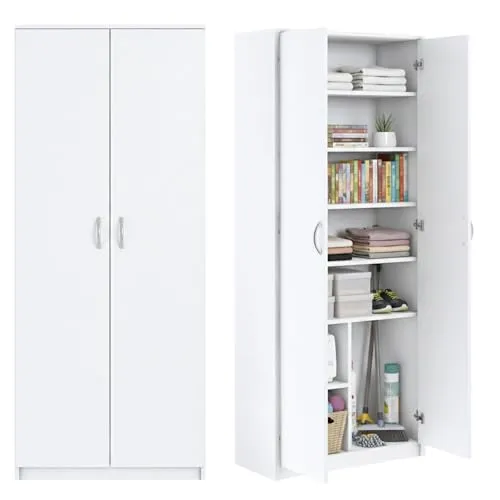 Home Collective Mehrzweckschrank mit 8 Fächern - Bücherregal mit 6 Einlegeböden und 2 Türen, bietet großzügigen Stauraum und besticht durch modernes, mattes Finish und hochwertige Polymergriffe.