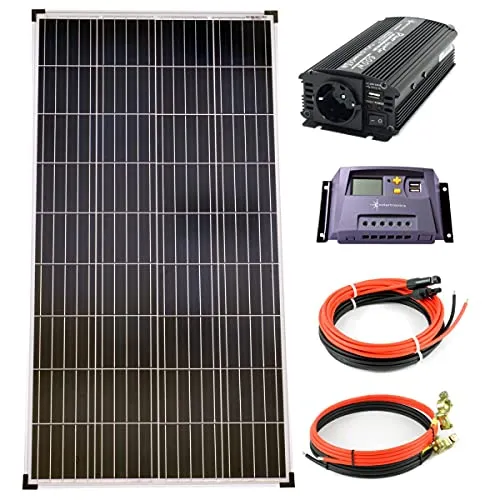 Komplettset 1x130 Watt Poly Solarmodul NM 600 W Spannungswandler 10A Laderegler gelb Photovoltaik Inselanlage