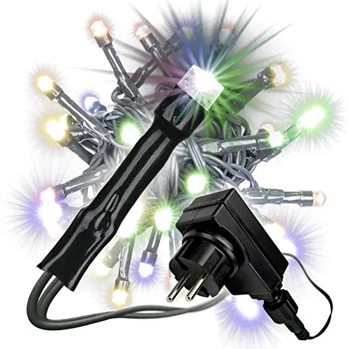 Nipach 40 LED Lichterkette bunt für Innen Aussen grünes Kabel Trafo Timer 13,9 Meter Weihnachtsbeleuchtung Weihnachtsdeko Partydeko Partylichter