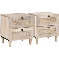 vidaXL Nachttisch 2er Set Beige aus massivem Mangoholz von vidaXL