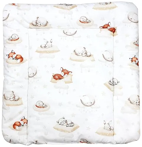 TupTam Baby Wickeltischauflage mit Baumwollbezug Gemustert, Farbe: Schlafende Baby Tiere/Beige, Größe: 70 x 60 cm
