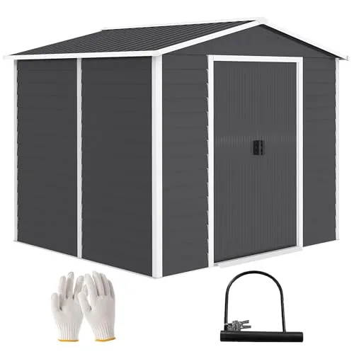 Outsunny Gerätehaus 4,4 m² - Wetterfestes Gartenhaus mit Pultdach und Schiebetür - Effiziente Montage: Innovative horizontale Wandpaneele sparen bis zu 25 % Aufbauzeit. Das wetterfeste Metall-Gartenhaus bietet sicheren Stauraum und ist ideal für Werkzeuge im Freien.
