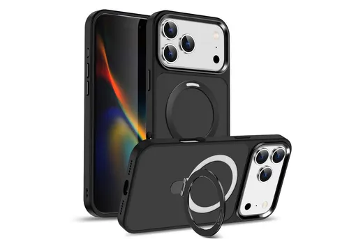 CoolGadget Handyhülle Hybrid Luxury Handy Case für iPhone 17 Pro 6,3 Zoll, Hülle Massiv Metallring aufklappbar Schutzhülle für Magsafe Zubehör