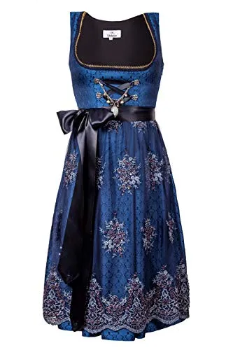 Edelnice Midi Dirndl Josepha - Exklusives Designerstück mit Charivari - Elegantes Dirndl für Damen, Midi Länge mit edlen Details, inklusive Spitzen Dirndlschürze und Charivari. Praktische Tasche im Rock und glamouröse Akzente machen es zum perfekten Festtagsoutfit.