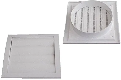125mm Lüftungsgitter mit beweglichen Lamellen Jalousie Abschlussgitter Rückstauklappe Verschlussklappe Ø 125mm , 190x190mm , Weiß