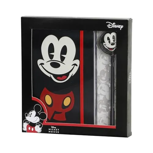 Disney Micky Maus Face-Geschenkbox mit Tagebuch und Fashion Kugelschreiber, Schwarz, 22,4 x 23,2 cm