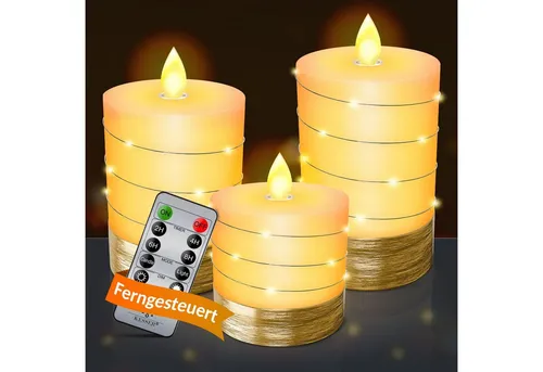 KESSER LED-Kerze, flammenlose & flackernde Kerze aus Echtwachs mit Fernbedienung & Timer