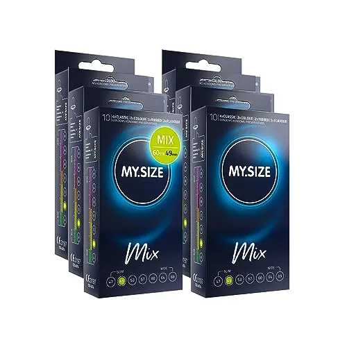 My.Size Mix Kondome Größe 2, 49 mm - 60 Stück Vorteilspackung - Entdecke die Vielfalt: 60 Kondome in 4 aufregenden Sorten – Classic, gerippt, mit Erdbeeraroma und in Farbe. Für perfekten Sitz und intensives Gefühl bei minimaler Wandstärke. Ideal für individuelle Vorlieben!
