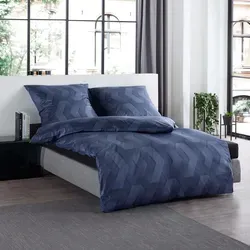 Fleuresse Interlock Jersey Bettwäsche Black Premium Beja blau 135x200 cm + 80x80 cm - Erleben Sie höchsten Schlafkomfort mit der weichen Beja Bettwäsche von Fleuresse. Aus 100% Baumwolle, atmungsaktiv und pflegeleicht, sorgt sie für eine angenehme Nachtruhe. Mit elegantem Design in Dunkelblau und Schwarz.