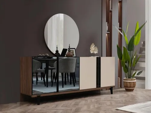 Elegantes Holz-Sideboard für Esszimmer und Wohnzimmer - Stilvolles Sideboard aus Holz mit rechteckiger Form, ideal für Flur und Esszimmer. Maße: 210 x 47 x 84 cm, pflegeleicht und mit 2 Jahren Garantie.