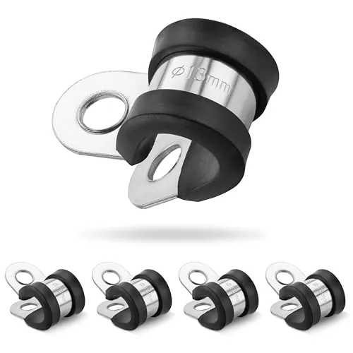 Poppstar 5x Schlauchschellen P-Klammer Edelstahl, Spannbereich 13mm, Bandbreite 20mm, gummiert