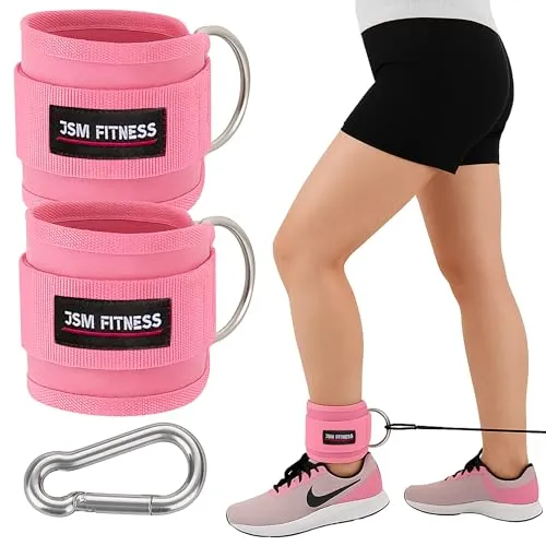 JSM FITNESS Fußschlaufen Gym für Kabelzug Frauen - Gepolsterte Gym Fußmanschetten mit D-Ringen & Karabiner - Kickbacks Fußschlaufe Beintraining Zubehör Fitness Kabelmaschine 2 Stück
