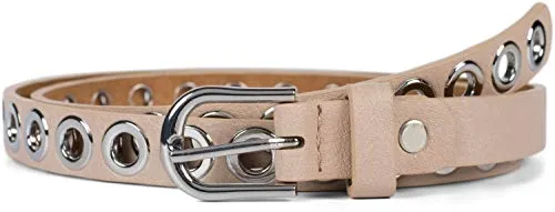 styleBREAKER Damen schmaler Gürtel mit Lochnieten und einfarbiger matter Oberfläche, Vintage Style, kürzbar 03010109, Größe:95cm, Farbe:Beige