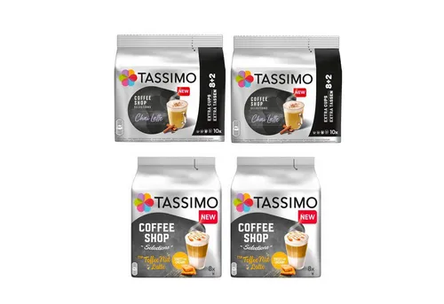 TASSIMO Kaffee T-Disc Chai Toffee Nut Latte 36 Getränke (4er Pack) - Entdecke die beliebten Coffee Shop Selections mit Chai Latte und Toffee Nut Latte. Genieße 36 köstliche Getränke mit ausgewählten Zutaten für den perfekten Kaffeegenuss.