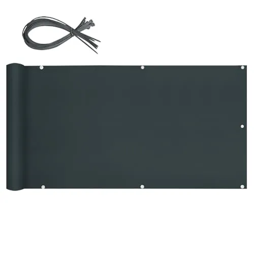 Sekey Balkon Sichtschutz Balkonabdeckung 80x300cm, Balkonsichtschutz Balkonverkleidung Oxford mit Nylon Kabelbinder, Blickdicht Wasserdicht Windschutz, Anthrazit
