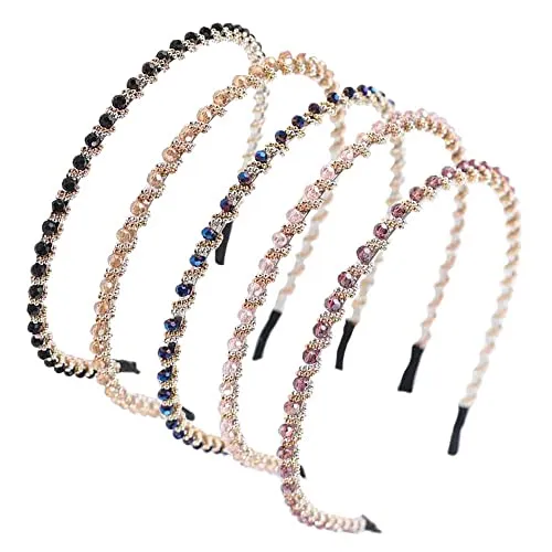 Oenothera 5 Stück Haarschmuck, Modische Haarreife, Strass Elastisches Haarband, Rutschfeste Zinken Stirnband für Mädchentanzen, Party, Alltagskleidung, Arbeit (5 Farben)