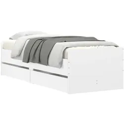 Bettgestell mit Schubladen Weiß 100x200 cm - Bettrahmen in elegantem Weiß mit praktischen Schubladen für zusätzlichen Stauraum, ideal für kleine Räume.