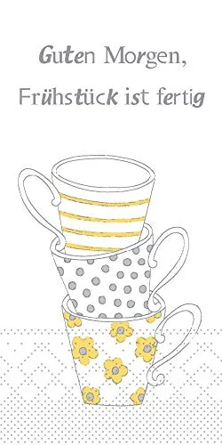 Mank GmbH Servietten aus Tissue 33 cm x 33 cm | 1/8 Falz Kaffee Serviette | hochwertige Einmal-Serviette |100 Stück | Frühstück ist Fertig ! (Gelb-Grau)