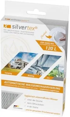 WM Aquatec Silvertex Wasserkonservierung, 120 Liter - Wasserentkeimung - schützt Wasser bis zu 6 Monate vor Wiederverkeimung ohne Dosieraufwand, ideal für sichere Trinkwasserversorgung.