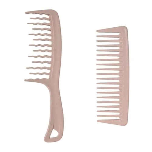 Stück Breiter Zahnkamm, Lockenkamm mit Gewelltem, Grobzinkiger Kamm für Locken, Verdickt und langlebig, Entwirrt und Definiert Locken, Rosa 2
