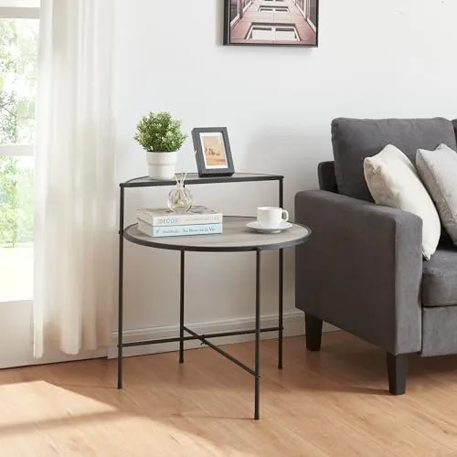 [en.casa] Beistelltisch Fyresdal – Vielseitiger Kaffeetisch in Schwarz/Eiche-Optik mit Ablage - Vielseitig einsetzbarer Beistelltisch für Wohnzimmer, Schlafzimmer oder Flur. Mit großzügiger Tischplatte und stabilen Metallgestell für eleganten Stauraum und einfachen Pflege.