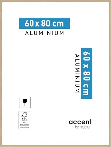 accent by nielsen Bilderrahmen, 60 x 80 cm, Aluminium, Eiche, Posterrahmen zum Aufhängen im Hoch- & Querformat, Echtglas, Duo