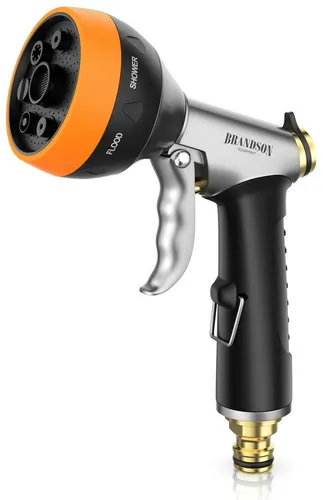 Brandson Multifunktionsbrause Garten Handbrause Metall, Gartenbrause, 7 Sprühmuster, Gartenpistole, (1-St), gummierter Griff, Wasserdurchfluss regelbar, Schnellkupplungsanschluss
